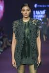 Pankaj & Nidhi_Green Silk Organza, Tulle, Crepe Beads, Floral Cutwork Jacket And Skorts Set _Online_at_Aza_Fashions