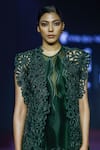 Pankaj & Nidhi_Green Silk Organza, Tulle, Crepe Beads, Floral Cutwork Jacket And Skorts Set _at_Aza_Fashions