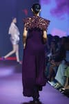 Shop_Pankaj & Nidhi_Purple Viscose Satin Cutwork Floral Jumpsuit Plunge Yoke _at_Aza_Fashions