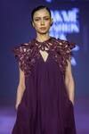Buy_Pankaj & Nidhi_Purple Viscose Satin Cutwork Floral Jumpsuit Plunge Yoke _Online_at_Aza_Fashions