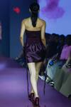 Shop_Pankaj & Nidhi_Burgundy Satin Sequins, Embroidery Asymmetric Floral Cutwork Harness Top _at_Aza_Fashions