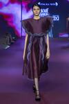 Buy_Pankaj & Nidhi_Purple Silk Organza, Faux Leather Embroidery Raisin Scallop Border Cape Dress _at_Aza_Fashions