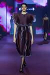 Shop_Pankaj & Nidhi_Purple Silk Organza, Faux Leather Embroidery Raisin Scallop Border Cape Dress _Online_at_Aza_Fashions