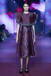 Buy_Pankaj & Nidhi_Purple Silk Organza, Faux Leather Embroidery Raisin Scallop Border Cape Dress 