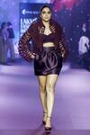 Shop_Pankaj & Nidhi_Purple Tulle, Crepe Beads Sweetheart Cutwork Embellished Bomber Jacket Skirt Set _Online_at_Aza_Fashions