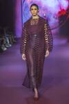 Buy_Pankaj & Nidhi_Burgundy Tulle, Satin Beads Collared Deep Bordeaux Cord Work Jacket Pant Set _Online_at_Aza_Fashions