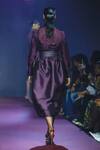 Shop_Pankaj & Nidhi_Burgundy Silk Organza, Tulle, Twill Crystals, Embellished Shirt And Skirt Set _at_Aza_Fashions