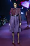 Buy_Pankaj & Nidhi_Burgundy Tulle Embroidery, Solid Purple Shirt And Skirt Set With Embellished Yoke _at_Aza_Fashions