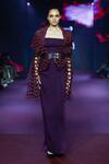 Pankaj & Nidhi Purple Tulle, Crepe Cut Work Square Neck Raisin Bomber Jacket And Maxi Dress at Aza Fashions Pankaj & Nidhi_Purple Tulle, Crepe Cut Work Square Neck Raisin Bomber Jacket And Maxi Dress _at_Aza_Fashions