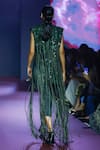 Shop_Pankaj & Nidhi_Green Tulle, Silk Organza Sequins, Embroidery Cypress Fringe Tassel Jacket Set _at_Aza_Fashions