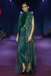 Pankaj & Nidhi_Green Tulle, Silk Organza Sequins, Embroidery Cypress Fringe Tassel Jacket Set _at_Aza_Fashions