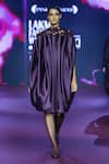 Buy_Pankaj & Nidhi_Purple Twill Cut Work Open Neck Link Pleated Midi Dress _at_Aza_Fashions