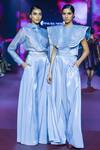Shop_Pankaj & Nidhi_Blue Sterling Solid Shimmer Flared Trouser _Online_at_Aza_Fashions
