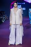 Pankaj & Nidhi_Pink Crepe Dusky Rose High-waisted Flared Trouser _Online_at_Aza_Fashions