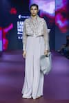 Buy_Pankaj & Nidhi_Pink Heavy Crepe Solid Plunge Neck Dusky Rose Jumpsuit _Online_at_Aza_Fashions
