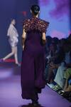 Shop_Pankaj & Nidhi_Purple Crepe Embroidery V-neck Rasin Solid Flared Jumpsuit _at_Aza_Fashions