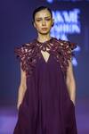 Buy_Pankaj & Nidhi_Purple Crepe Embroidery V-neck Rasin Solid Flared Jumpsuit _Online_at_Aza_Fashions
