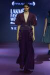 Pankaj & Nidhi_Purple Tulle, Silk Organza, Viscose Embellished Crop Top And Trouser Set _Online_at_Aza_Fashions