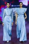 Shop_Pankaj & Nidhi_Blue Silk Organza Embroidery Collared Sterling Scalloped Layered Shirt _at_Aza_Fashions