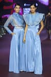 Pankaj & Nidhi_Blue Silk Organza Embroidery Collared Sterling Scalloped Layered Shirt _Online_at_Aza_Fashions