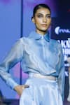 Buy_Pankaj & Nidhi_Blue Silk Organza Embroidery Collared Sterling Scalloped Layered Shirt _Online_at_Aza_Fashions