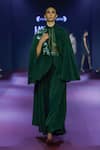 Pankaj & Nidhi_Green Wool Collared Cypress Cape Style Jacket _Online_at_Aza_Fashions