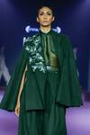 Buy_Pankaj & Nidhi_Green Wool Collared Cypress Cape Style Jacket _Online_at_Aza_Fashions
