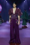 Pankaj & Nidhi Purple Crepe Applique Rasin Embellished Trouser Online at Aza Fashions Pankaj & Nidhi_Purple Crepe Applique Rasin Embellished Trouser _Online_at_Aza_Fashions