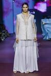 Pankaj & Nidhi_Pink Silk Cut Work, Embroidery Collared Botanical Quilted Jacket _at_Aza_Fashions