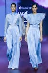 Buy_Pankaj & Nidhi_Blue Silk Organza Round Neck Wavy Scallop Layered Top _at_Aza_Fashions