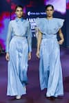 Shop_Pankaj & Nidhi_Blue Silk Organza Round Neck Wavy Scallop Layered Top _at_Aza_Fashions