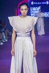 Pankaj & Nidhi_Ivory Organza, Satin Layered Cape Top And Flared Pant Set _Online_at_Aza_Fashions