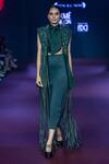 Pankaj & Nidhi_Green Silk Organza Piping Cypress Cutwork Tuxedo Yoke _Online_at_Aza_Fashions