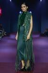Buy_Pankaj & Nidhi_Green Silk Organza Piping Cypress Cutwork Tuxedo Yoke 
