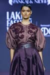 Buy_Pankaj & Nidhi_Purple Twill, Lace, Jacquard Deep Bordeaux Floral Jacket And Skirt Set _Online_at_Aza_Fashions