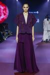 Buy_Pankaj & Nidhi_Purple Crepe Applique, Beads V-neck Embroidered Jacket And Skirt Set _at_Aza_Fashions