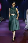 Buy_Pankaj & Nidhi_Green Tulle Beads, Embroidery Cypress Cutwork Tuxedo Yoke _Online_at_Aza_Fashions