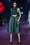 Buy_Pankaj & Nidhi_Green Tulle, Twill Cut Work, Cypress Cutwork Tuxedo Yoke And Pleated Skirt 