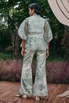 Shop_Pankaj & Nidhi_Green Modal Embroidery Mint Abstract Flared Pant _at_Aza_Fashions