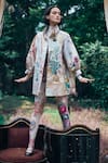 Buy_Pankaj & Nidhi_Multi Color Lycra Sequins, Chains, Patchwork Floral Quilted Jacket And Catsuit _at_Aza_Fashions