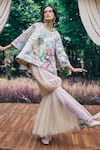 Buy_Pankaj & Nidhi_Multi Color Tulle, Cotton Sequins, Floral Quilted Jacket And Sheer Skirt _at_Aza_Fashions