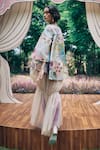 Shop_Pankaj & Nidhi_Multi Color Tulle, Cotton Sequins, Floral Quilted Jacket And Sheer Skirt _at_Aza_Fashions