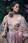 Buy_Pankaj & Nidhi_Multi Color Chiffon Sequins V-neck Multicolor Floral Abstract Cut-out Dress _Online_at_Aza_Fashions