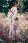 Shop_Pankaj & Nidhi_Multi Color Chiffon, Lace Sequins, Cut Work V-neck Embellished Floral Maxi Dress _at_Aza_Fashions