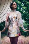 Shop_Pankaj & Nidhi_Multi Color Multicolor Abstract Floral Cape _at_Aza_Fashions
