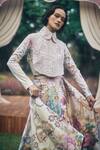 Buy_Pankaj & Nidhi_Multi Color Lycra, Silk Organza Floral Embellished Yoke Tuxedo Skirt Set _Online_at_Aza_Fashions