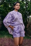 Buy_Pankaj & Nidhi_Purple Organza Embroidery Floral Applique Embellished Shirt And Shorts Set _at_Aza_Fashions