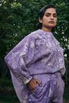 Shop_Pankaj & Nidhi_Purple Organza Embroidery Floral Applique Embellished Shirt And Shorts Set _Online_at_Aza_Fashions