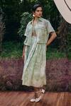 Pankaj & Nidhi_Green Cotton, Silk Mint Abstract Print Pleated Skirt _Online_at_Aza_Fashions