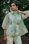 Buy_Pankaj & Nidhi_Green Organza Printed Abstract Closed Mint Peplum Top _Online_at_Aza_Fashions